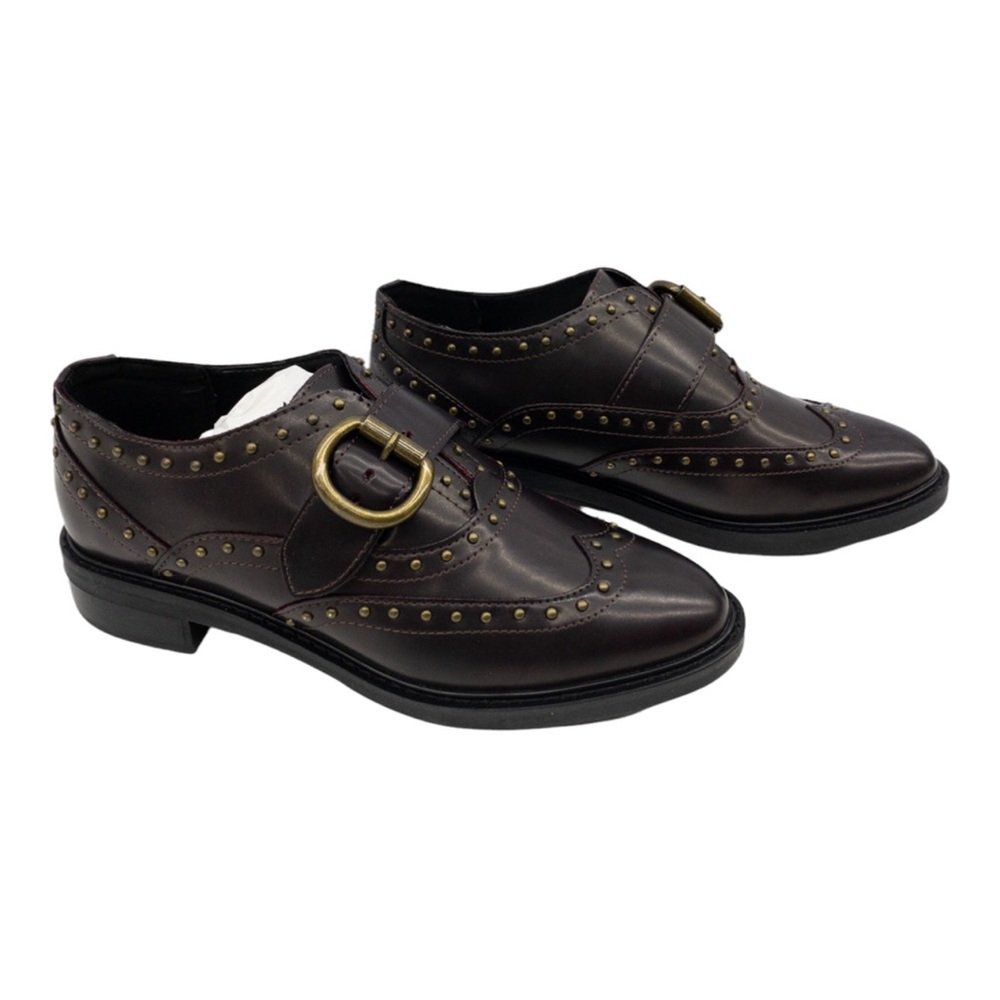 Marc Fisher Dark Red Brown Bryleigh Wingtip Studded Buckle Accent Oxfords 9.5 - Picture 3 of 8